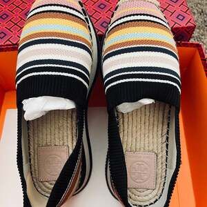 Tory Burch Multicolor Knit Fabric Daisy Espadrille Slip On Sneakers